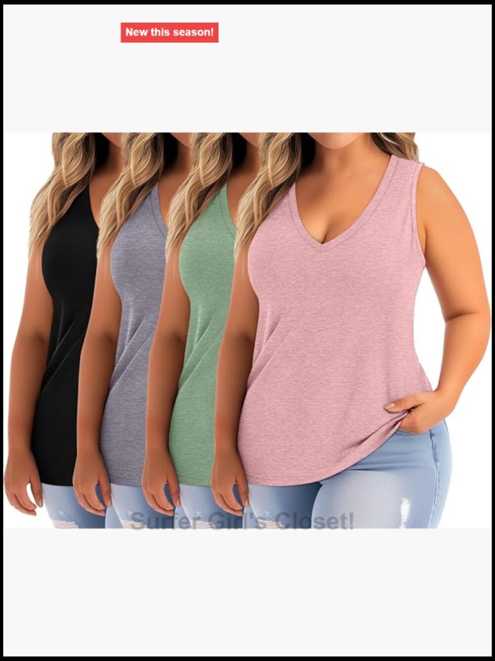 Plus Size V-Neck Sleeveless Tank Tops 4 Pack Cotton Blend